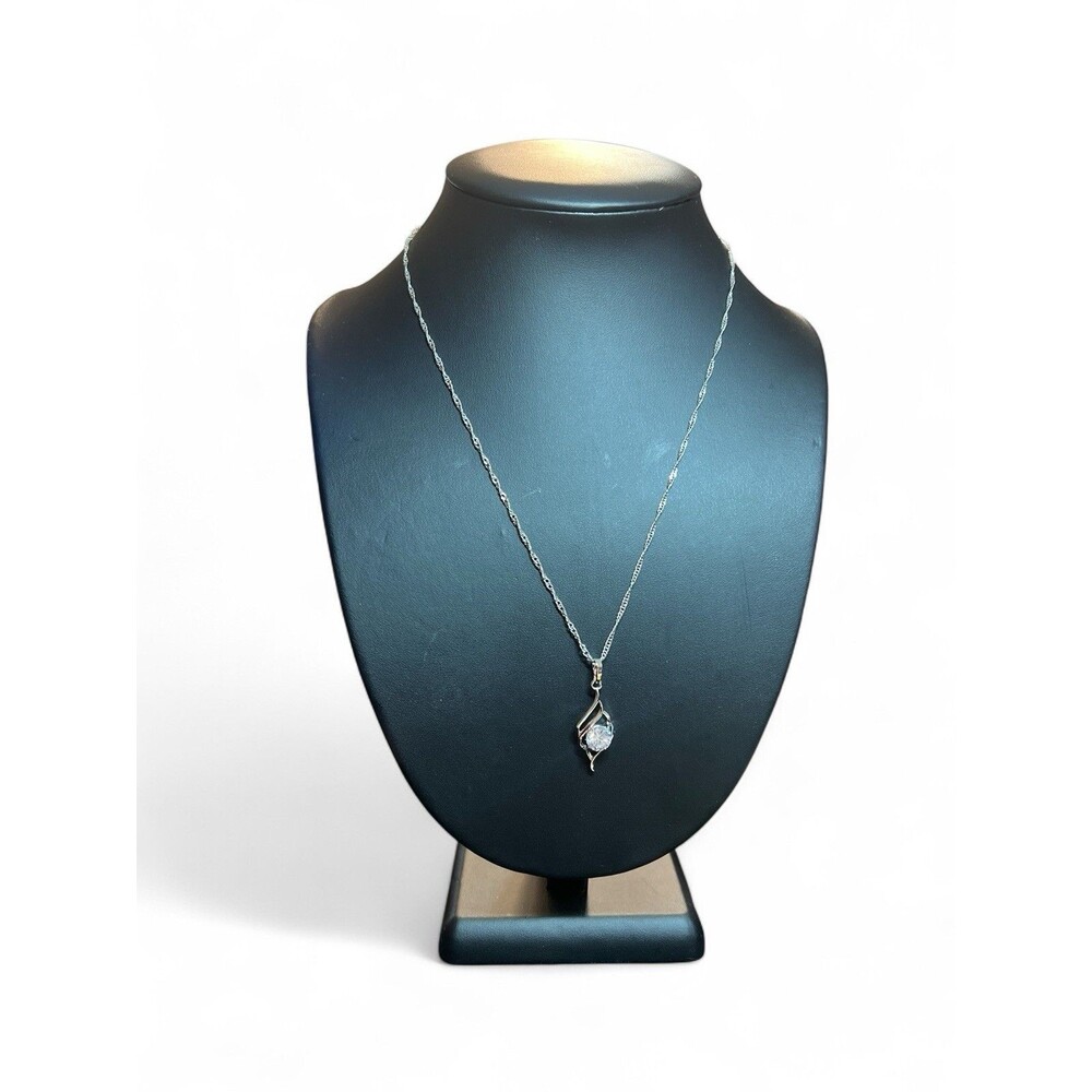18K White Gold Plated Necklace with .925 Sterling‎ Silver Rhinestone Pendant
